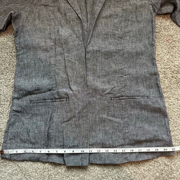 Saks Fifth Avenue Linen Open Front Unstructured Blazer Jacket Black/Grey M - Picture 10 of 11